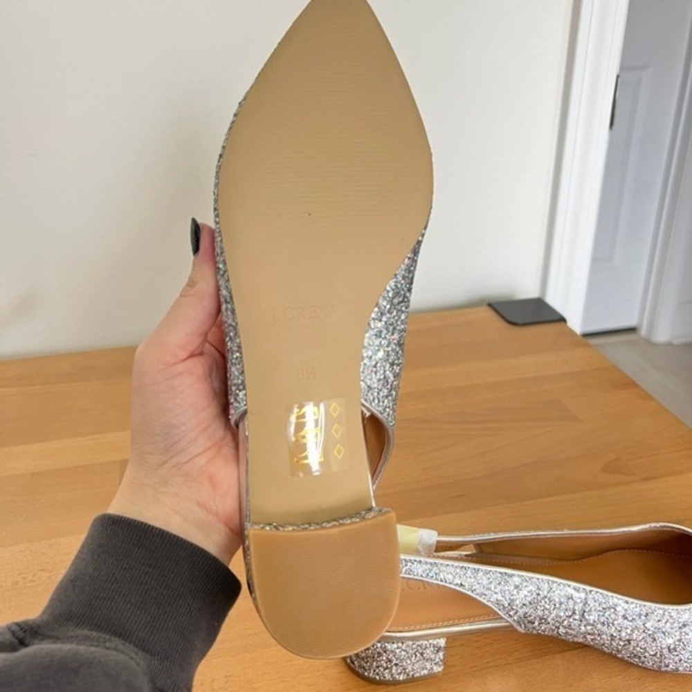 J. Crew Silver Glitter Multicolor Sling Back Pointed Party Toe Heels Shoes‎ - Picture 6 of 7